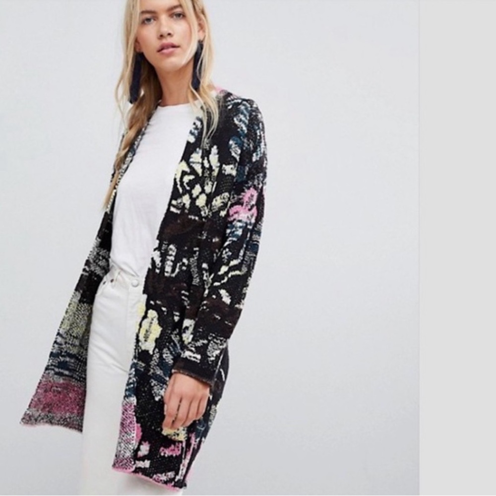 Free People Think Twice Multicolor Knit Oversized Cardigan Sweater